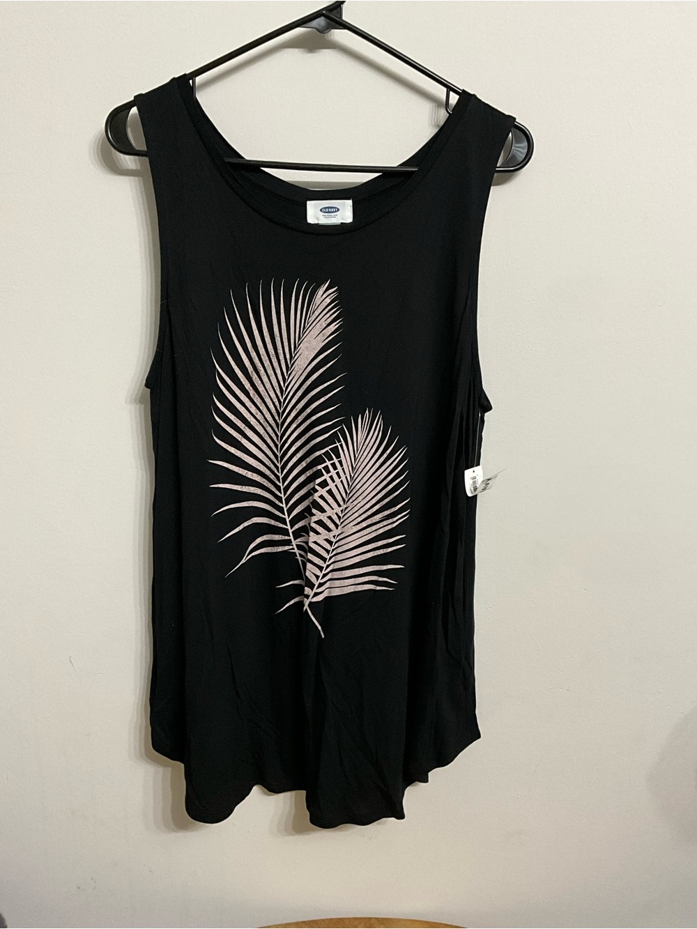 Old Navy Black Tank with Light Pink Palm Graphic